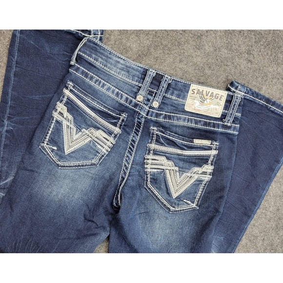 Salvage Jeans Womens 12R Blue Reckless Straight Distressed Western Stitching - Picture 1 of 12